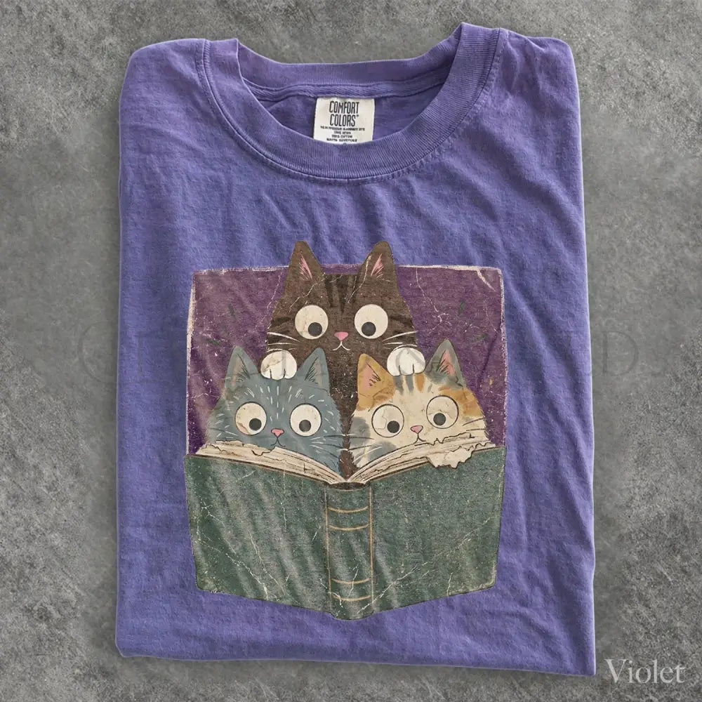 Curious Reading Cats Comfort Colors T-Shirt - Violet / S - T-Shirt