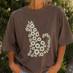 Daisy Cat Floral Graphic T-Shirt - T-Shirt