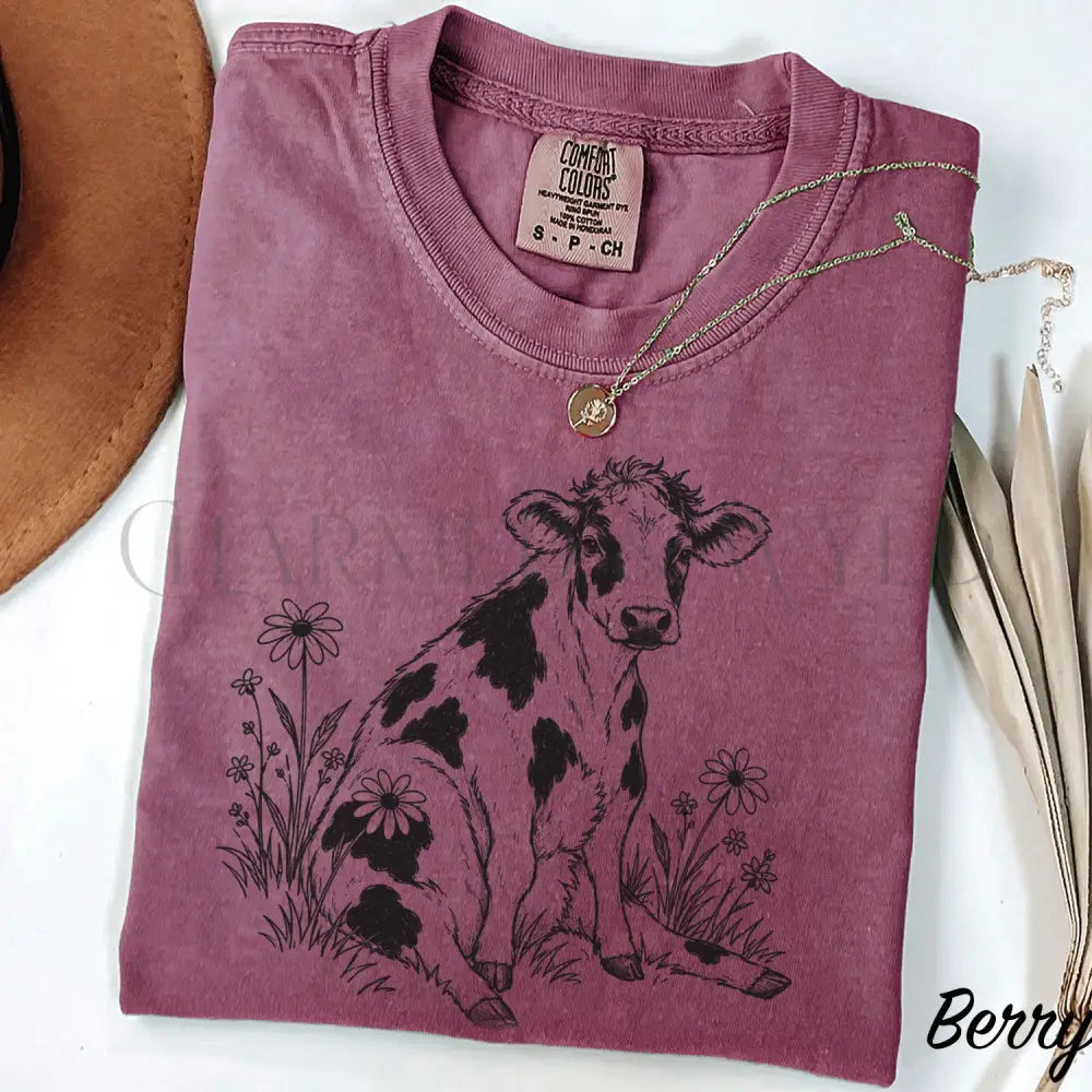 Daisy Cow Comfort Colors Shirt - Berry / S - T-Shirt