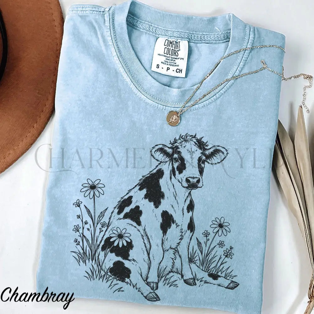 Daisy Cow Comfort Colors Shirt - Chambray / S - T-Shirt