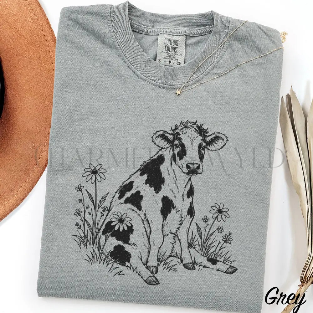 Daisy Cow Comfort Colors Shirt - Grey / S - T-Shirt