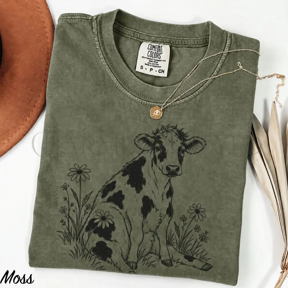 Daisy Cow Comfort Colors Shirt - Moss / S - T-Shirt