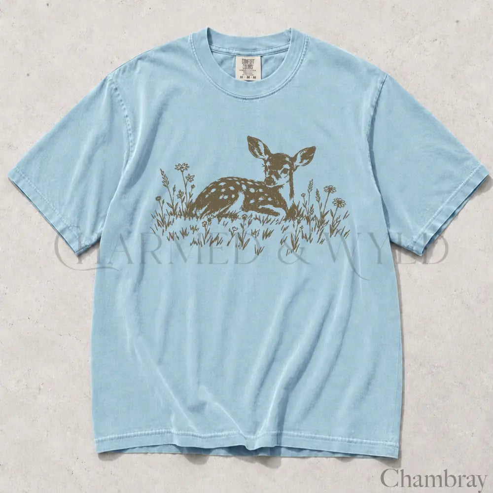 Daisy Deer Comfort Colors Shirt - Chambray / S - T-Shirt