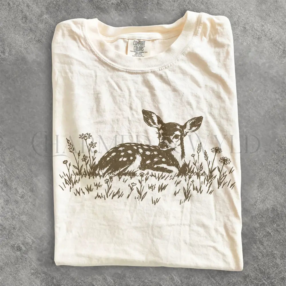 Daisy Deer Comfort Colors Shirt - Ivory / S - T-Shirt