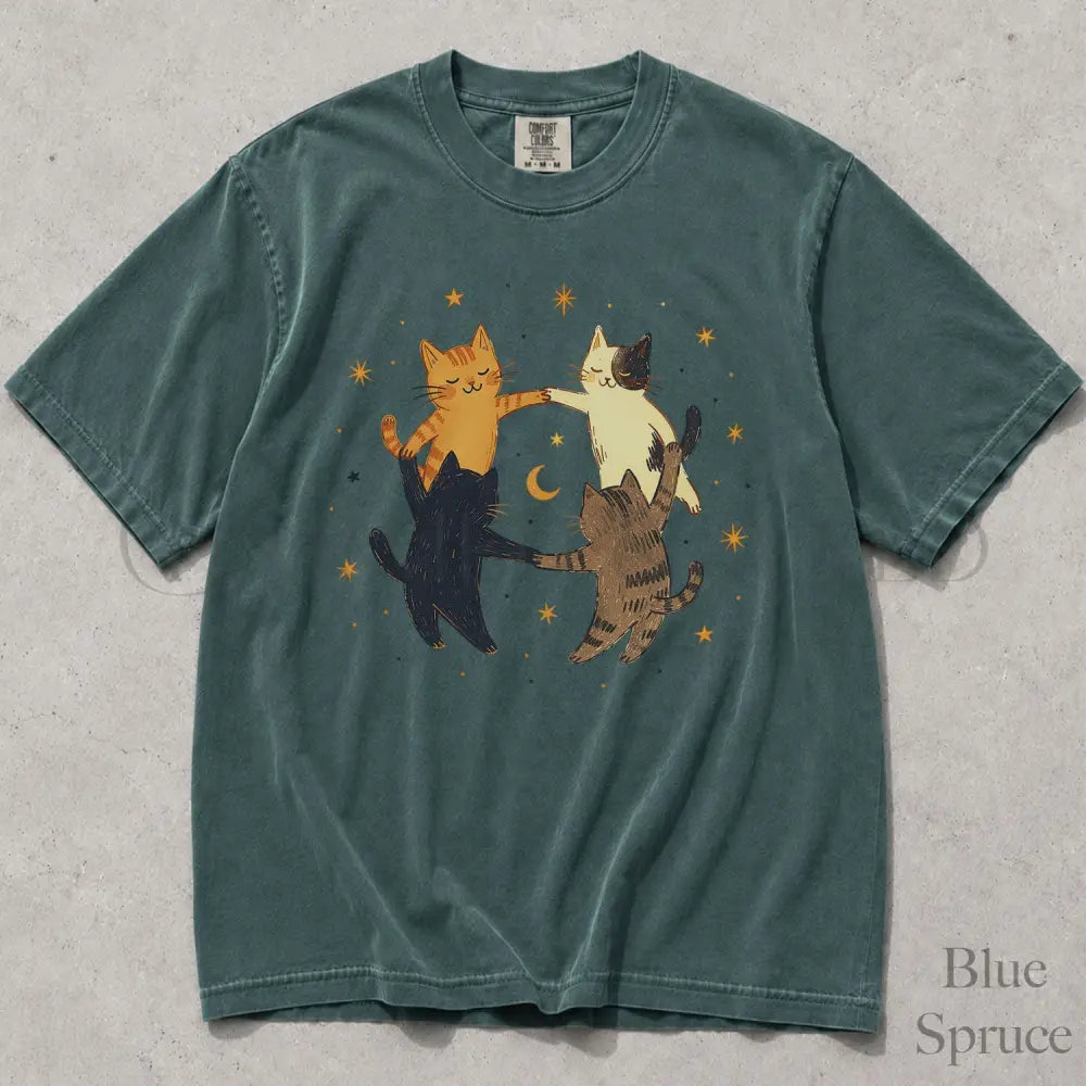Dancing Cats Comfort Colors T-Shirt - Blue Spruce / S - T-Shirt