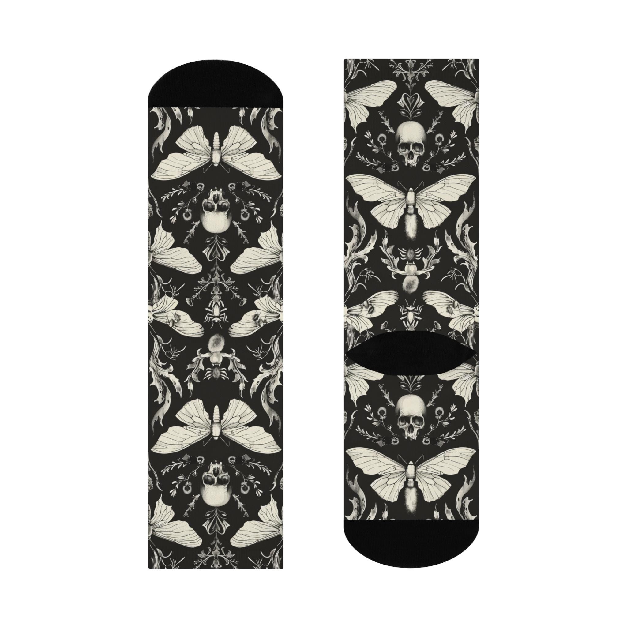 Gothic Skull Moth Socks, Cottagecore Witchy Socks, Emo Punk Gothic Fashion, Hippie Womens Adults Unisex Socks