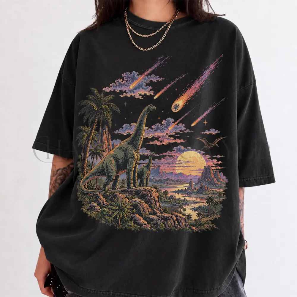Dinosaur Meteor Shower Comfort Colors T-Shirt - Black / S - T-Shirt