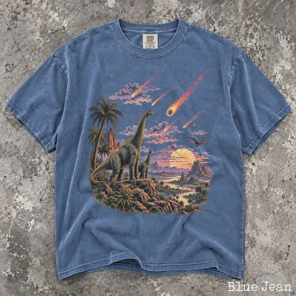 Dinosaur Meteor Shower Comfort Colors T-Shirt - Blue Jean / S - T-Shirt