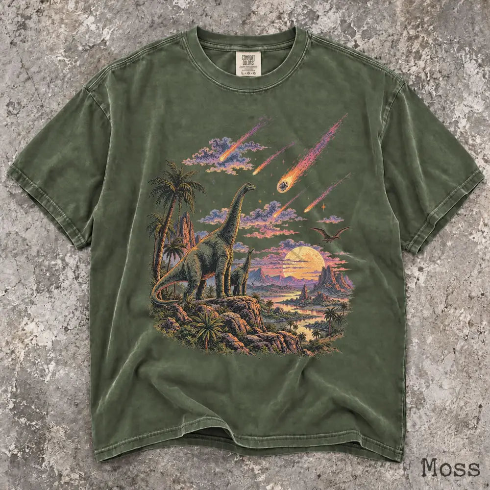 Dinosaur Meteor Shower Comfort Colors T-Shirt - Moss / S - T-Shirt