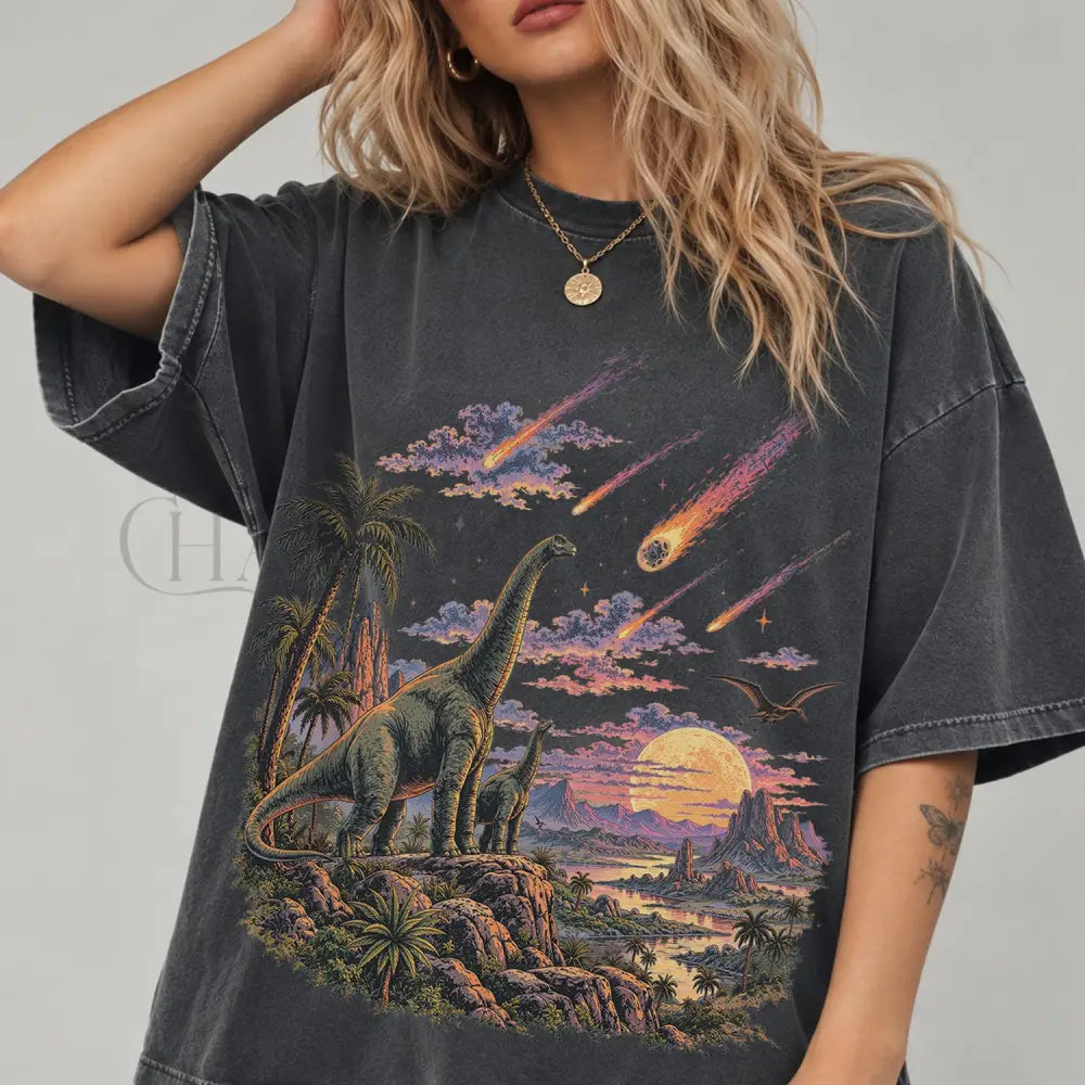 Dinosaur Meteor Shower Comfort Colors T-Shirt - Pepper / S - T-Shirt