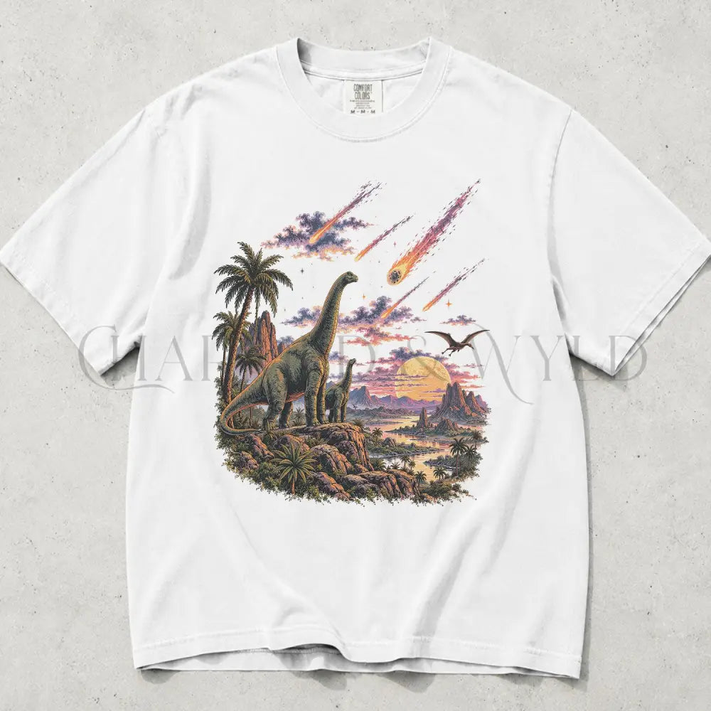 Dinosaur Meteor Shower Comfort Colors T-Shirt - White / L - T-Shirt