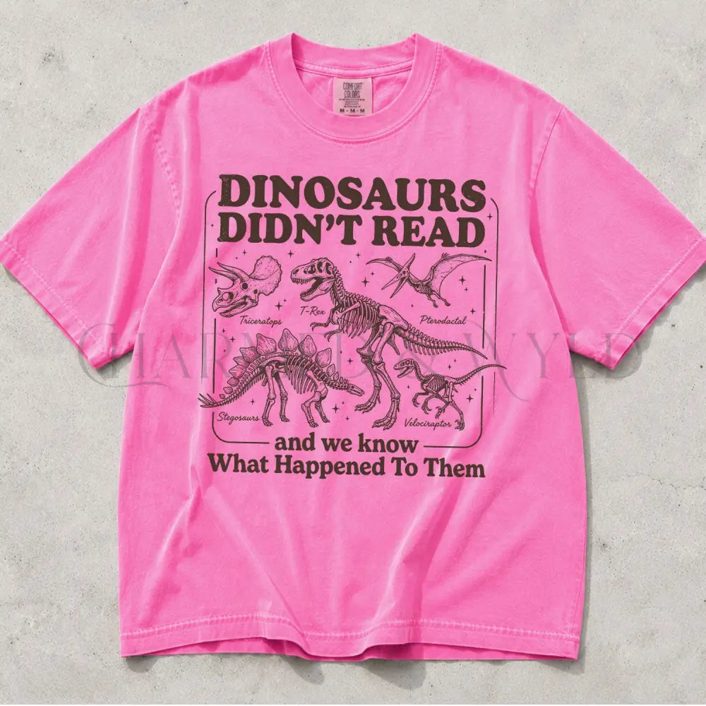 Dinosaurs Didnt Read Comfort Colors T-Shirt - Neon Pink / S - T-Shirt