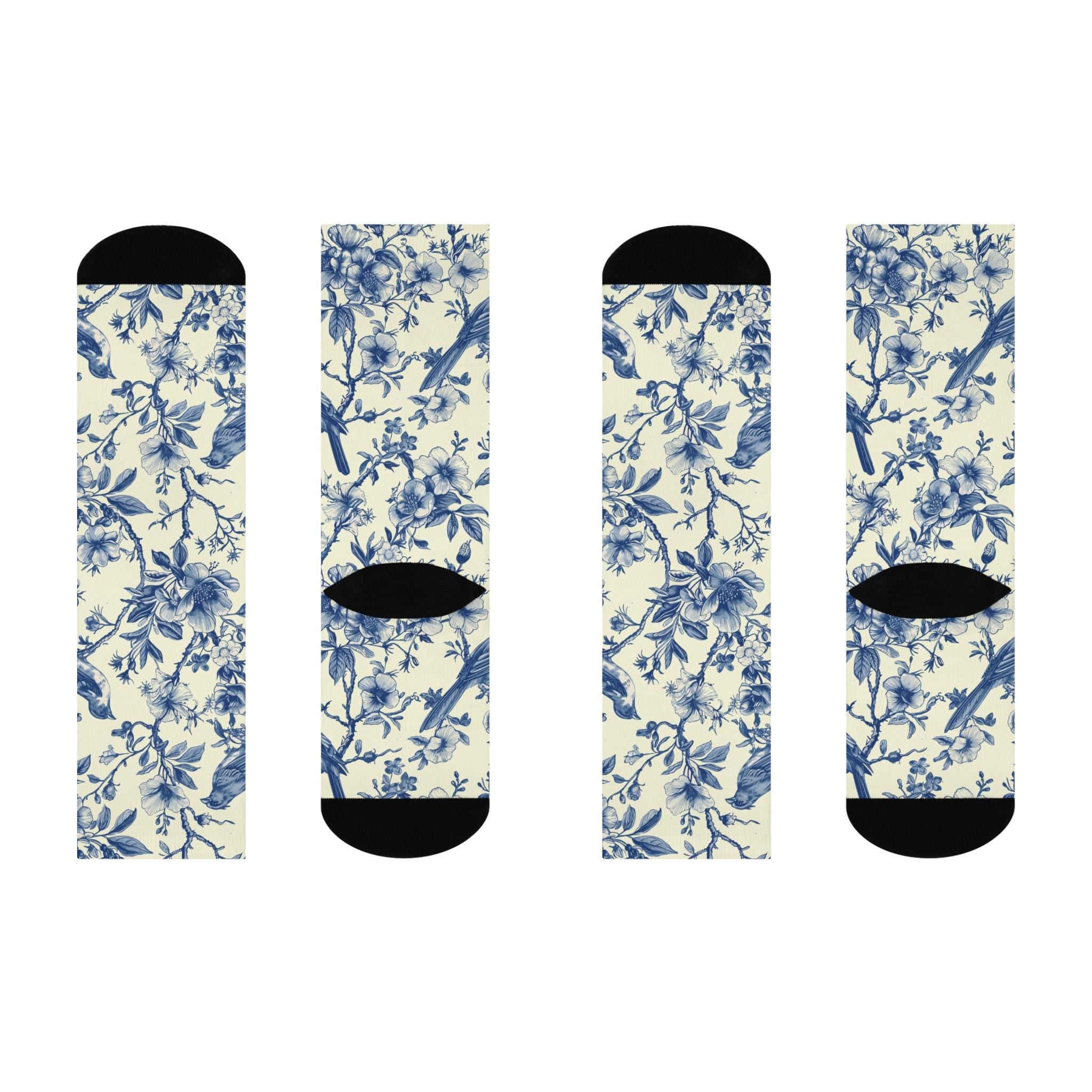 Blue Bird Floral Art Nouveau Socks, Wildflower Cottagecore Witchy Socks, Emo Gothic Fashion, Indie Fantasy Hippie Womens Adults Unisex Socks