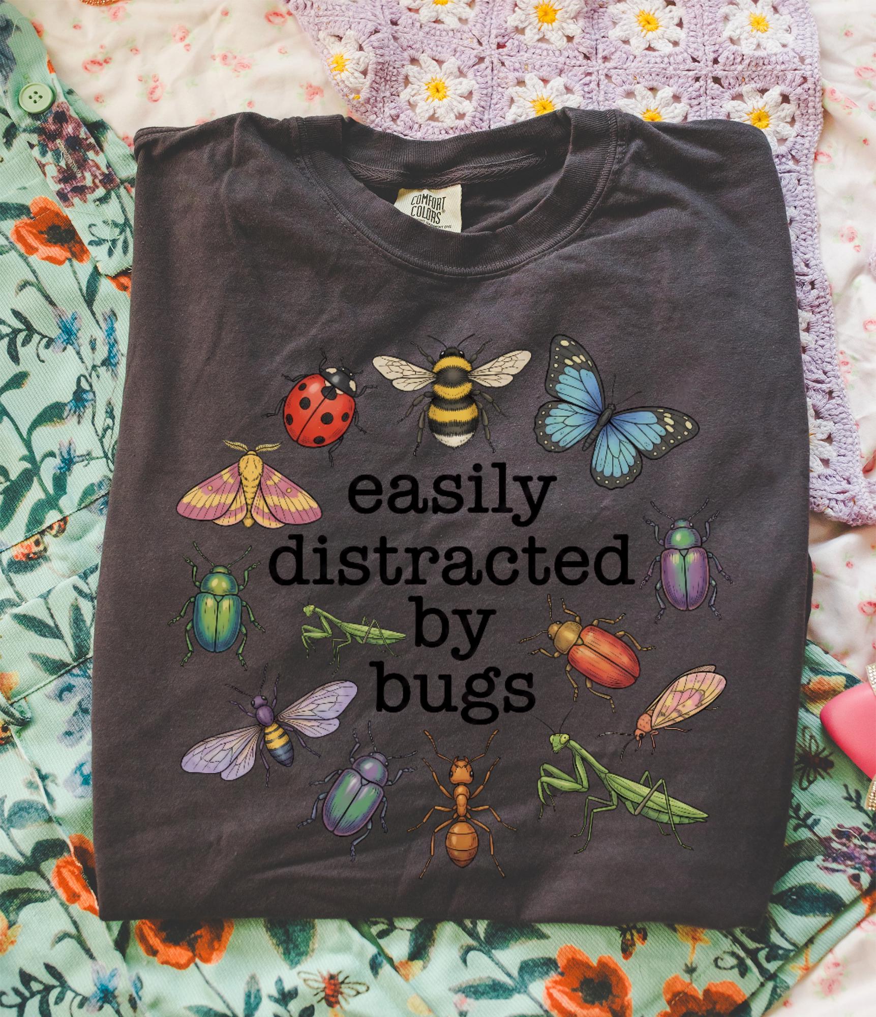 Easily Distracted By Bugs T-shirt, Comfort Colors Insect Illustration Tee, Funny Nature Botanical Witchy Womens Top
