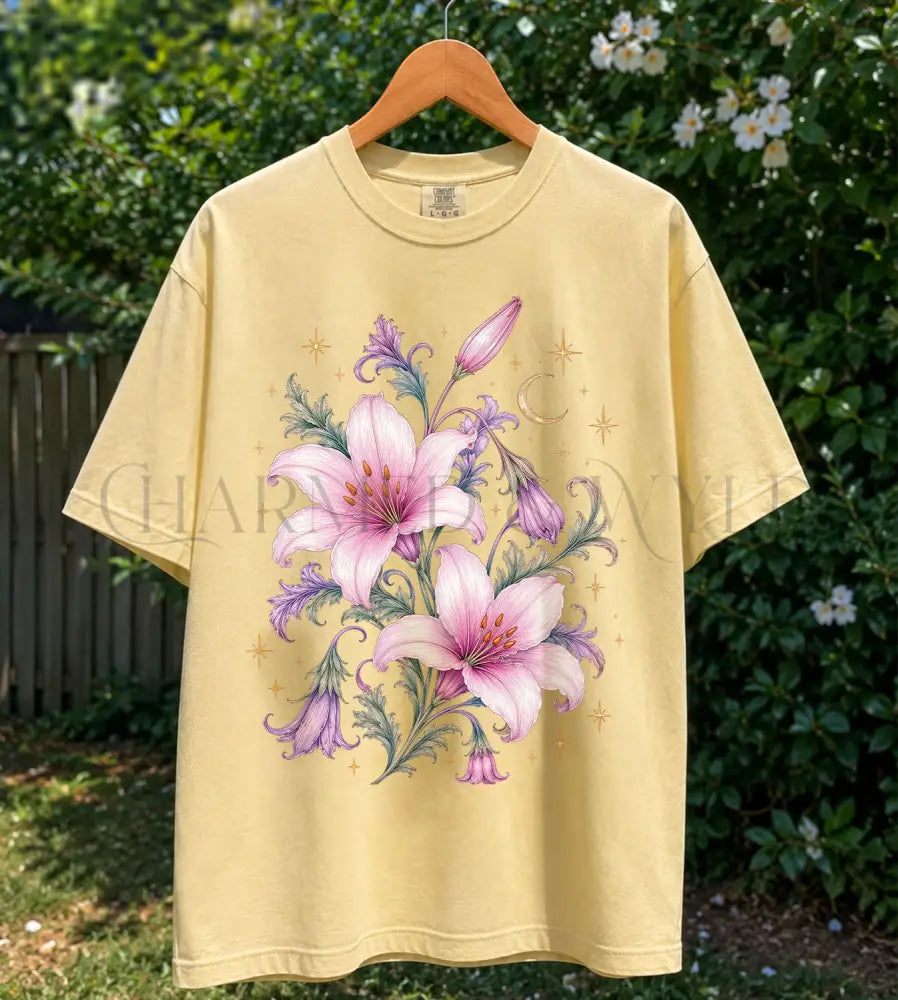 Enchanted Pink Lilies T-Shirt - Butter / S - T-Shirt