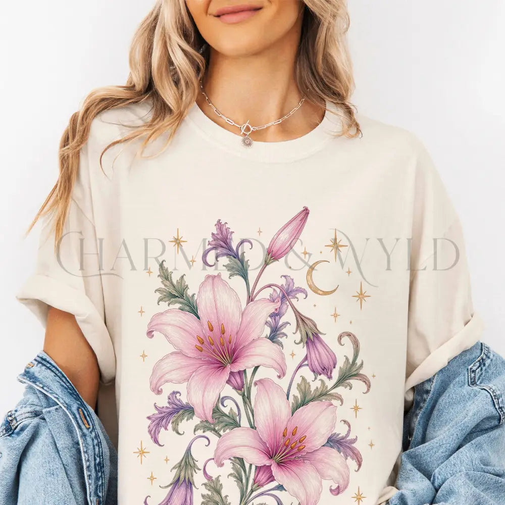 Enchanted Pink Lilies T-Shirt - Ivory / S - T-Shirt