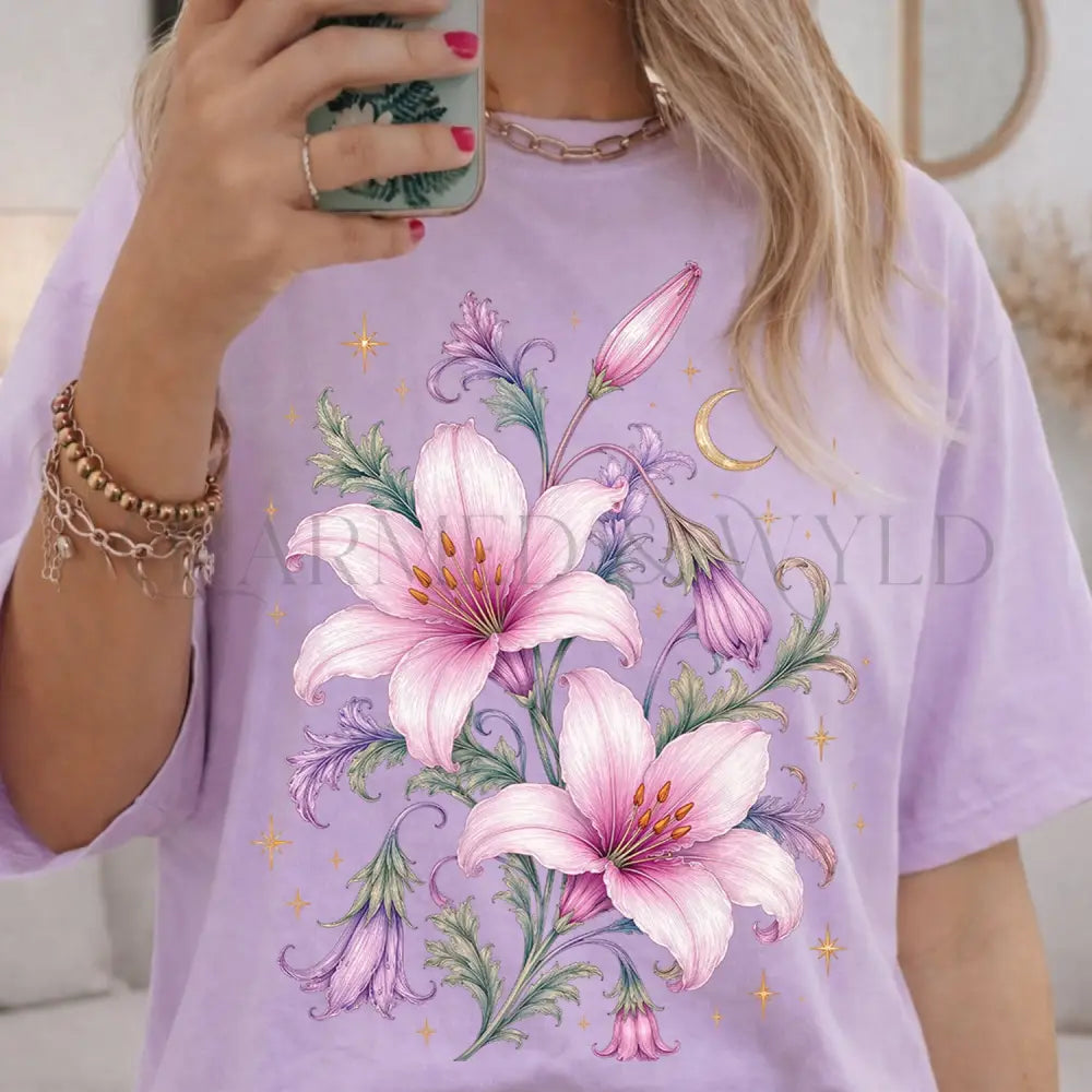 Enchanted Pink Lilies T-Shirt - Orchid / S - T-Shirt