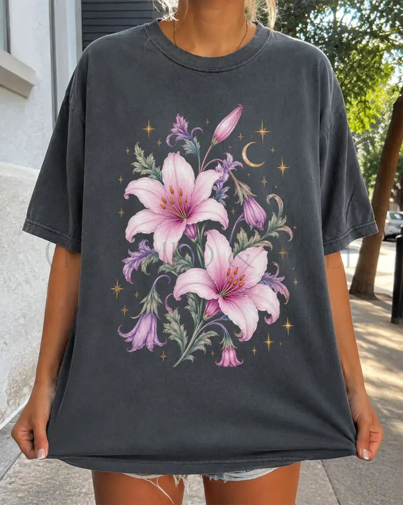 Enchanted Pink Lilies T-Shirt - Pepper / S - T-Shirt