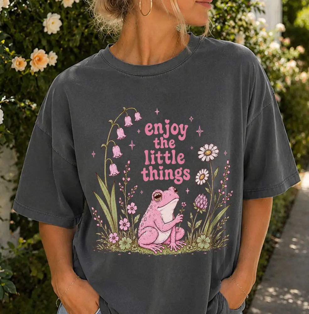 Enjoy the Little Things Pink Frog T-Shirt - Pepper / S - T-Shirt