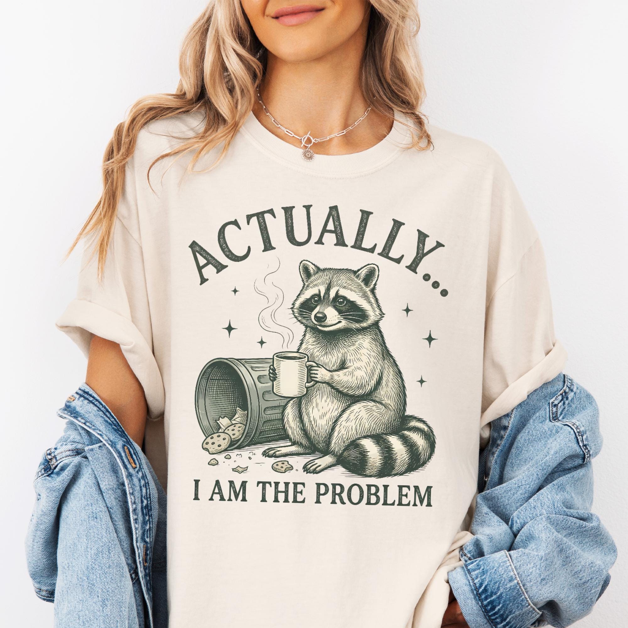 Actually I am The Problem Raccoon T-shirt, Comfort Colors Trash Panda Graphic Tee, Funny Animal Cottagecore Womens Top