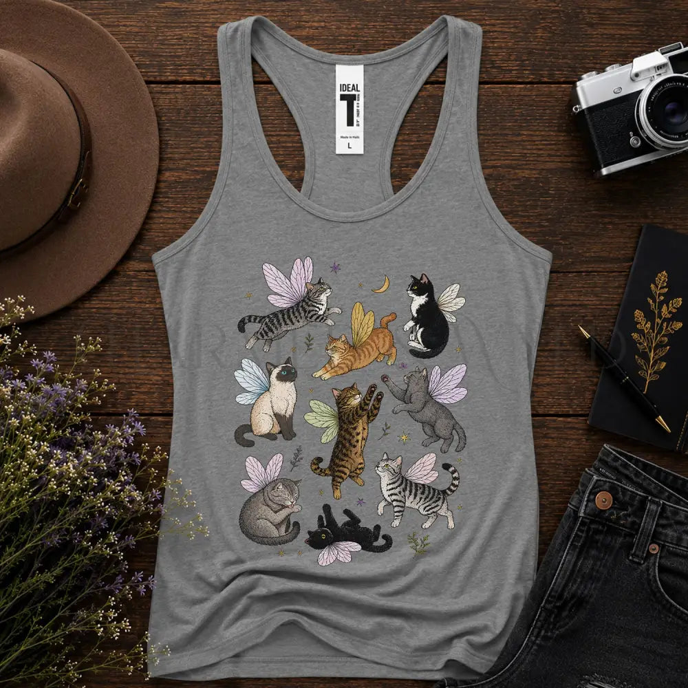 Fairy Cat Racerback Tank Top - Heather Grey / S - Tank Top