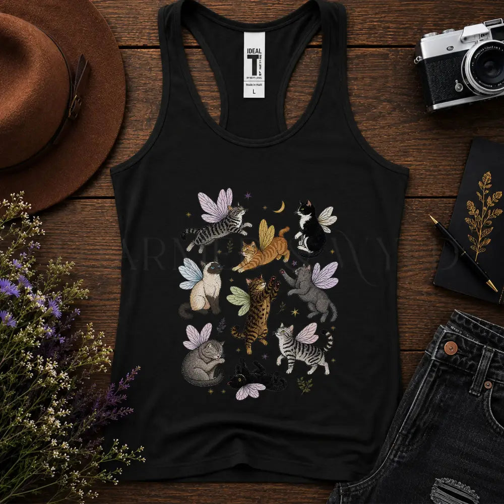 Fairy Cat Racerback Tank Top - Solid Black / XS - Tank Top