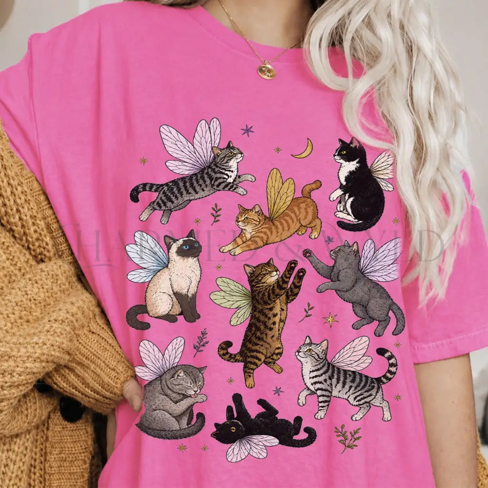 Fairy Cat T-Shirt - Neon Pink / S - T-Shirt