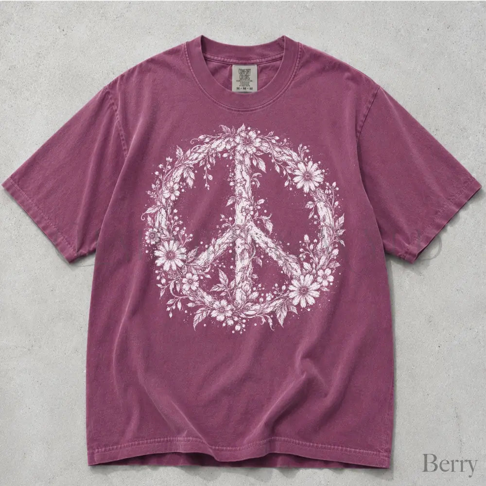 Floral Peace Comfort Colors T-Shirt - Berry / S - T-Shirt