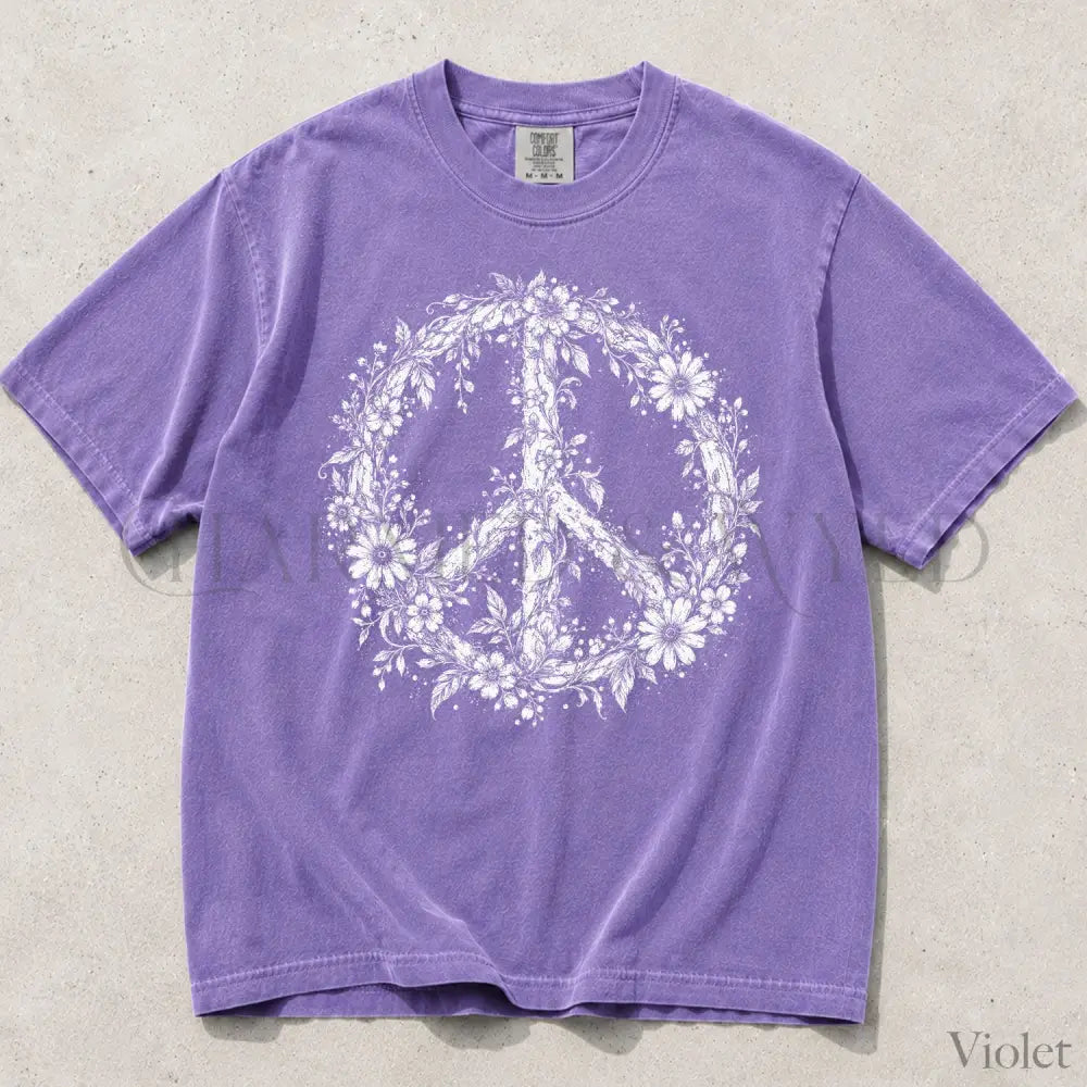 Floral Peace Comfort Colors T-Shirt - Violet / S - T-Shirt