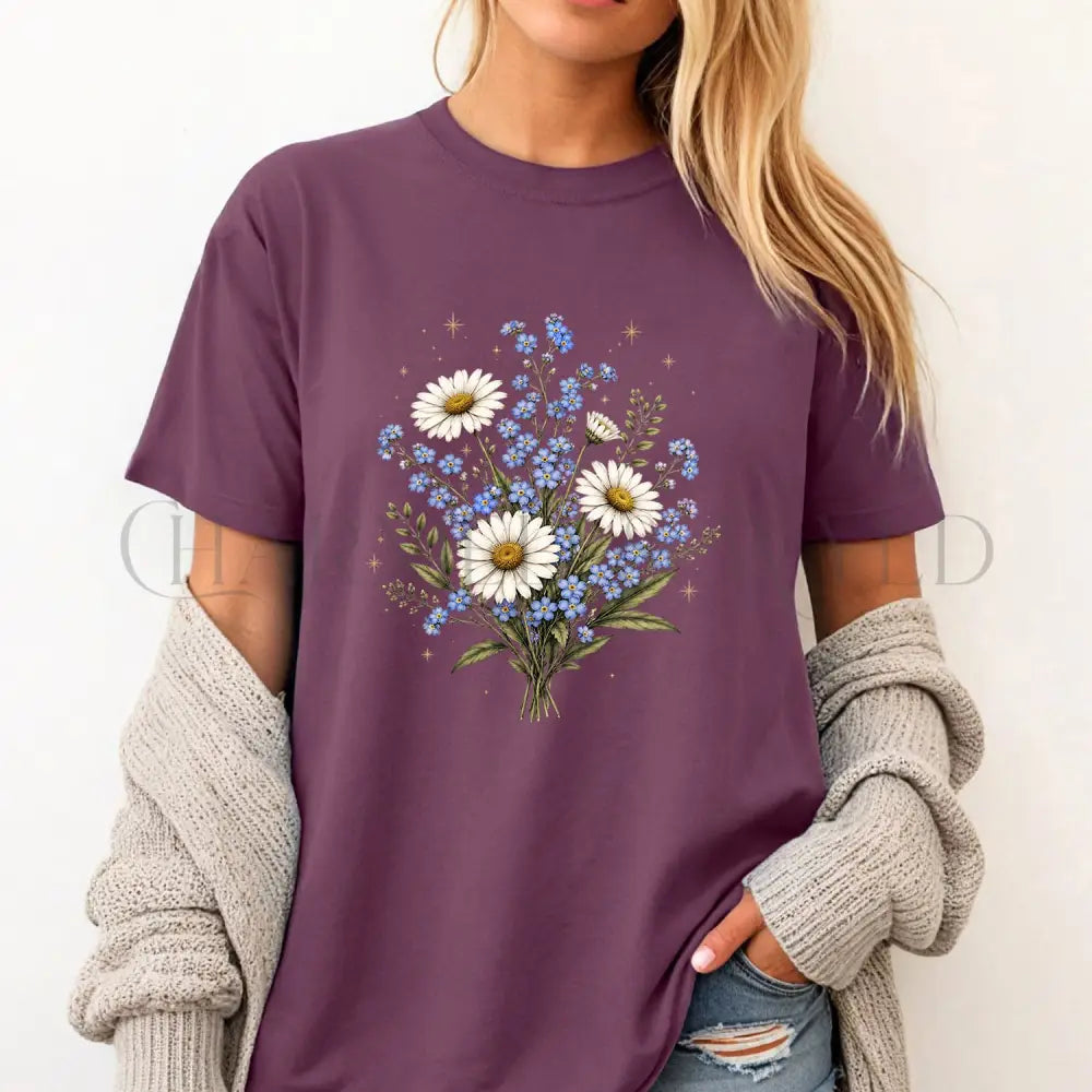 Forget Me Not Dasiy Floral T-Shirt - T-Shirt