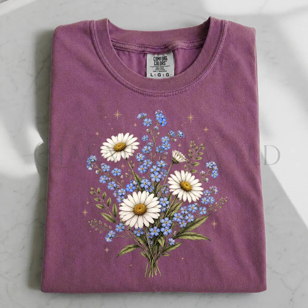 Forget Me Not Dasiy Floral T-Shirt - Berry / S - T-Shirt