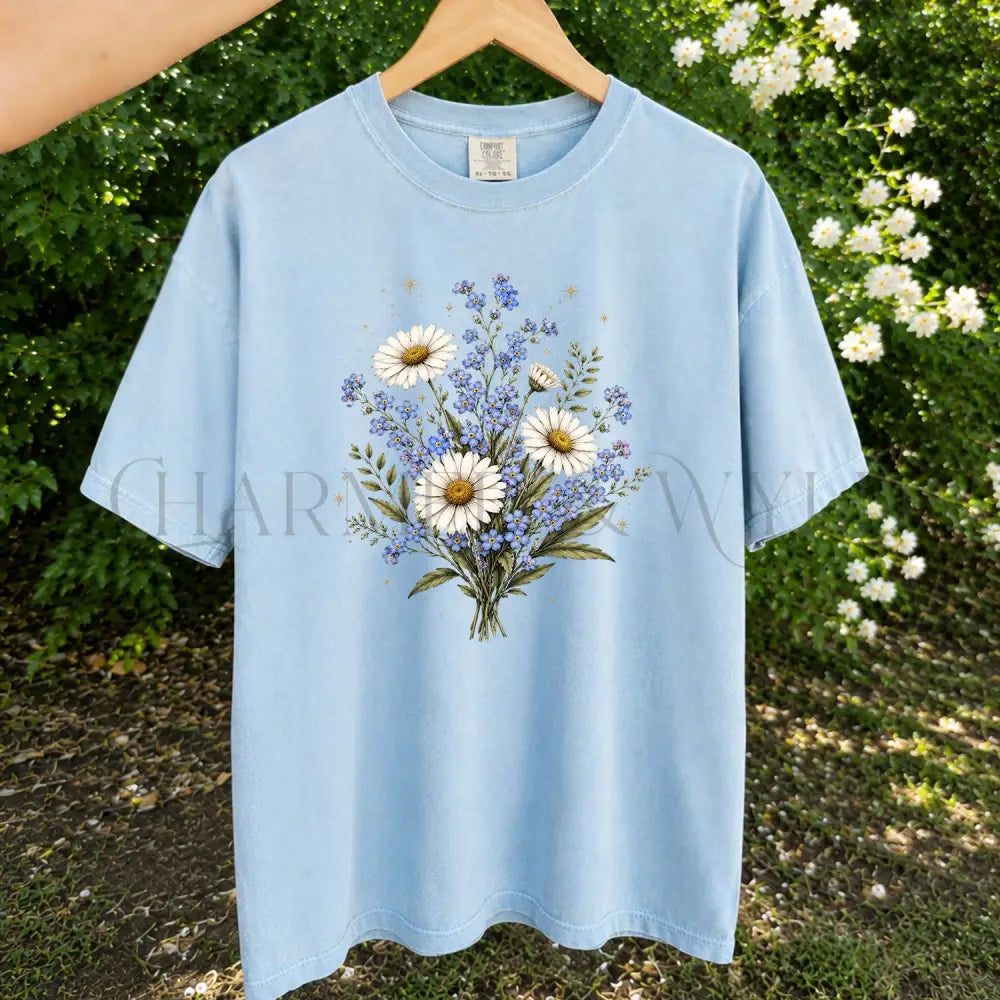 Forget Me Not Dasiy Floral T-Shirt - Chambray / S - T-Shirt
