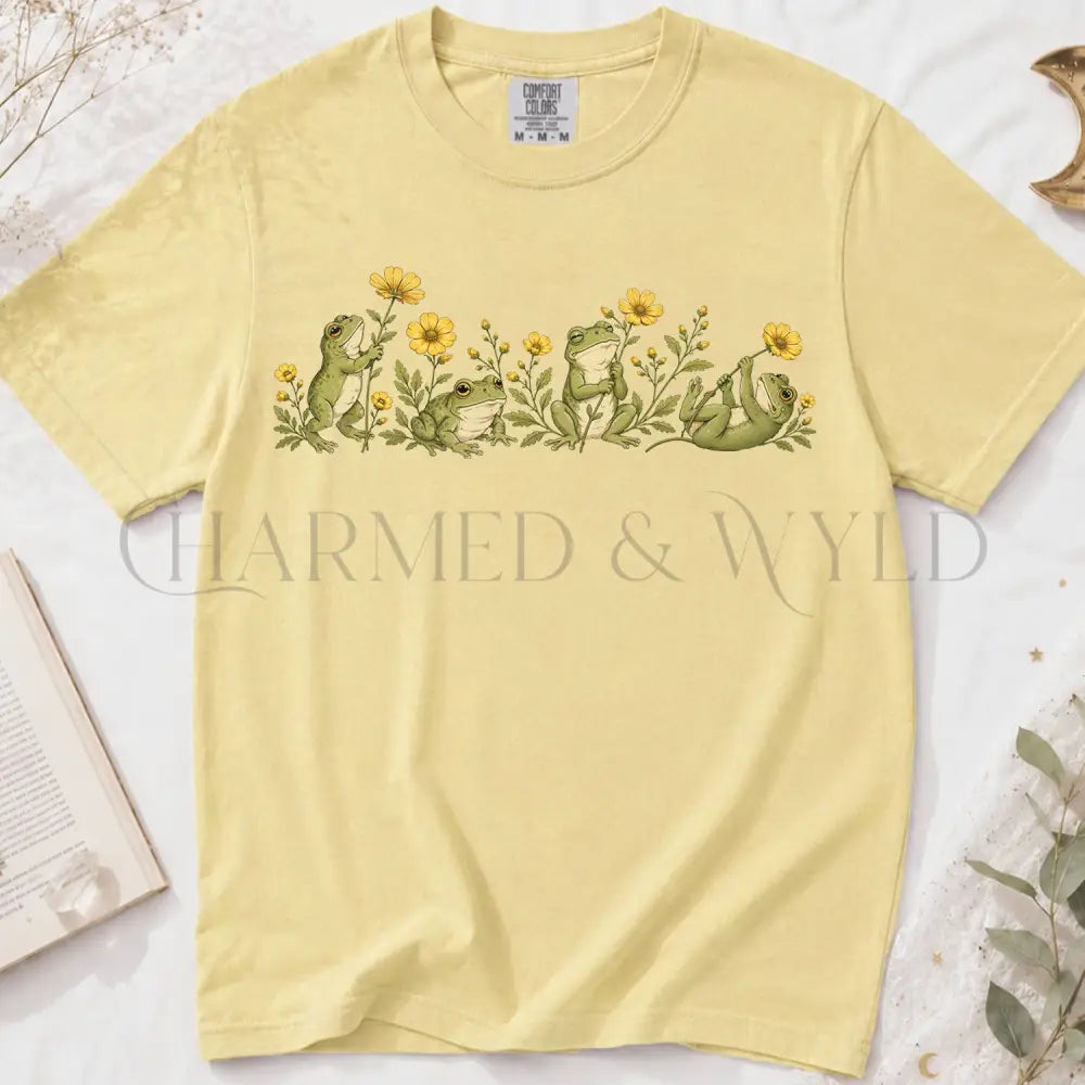Four Frog Friends T-Shirt - Butter / S - T-Shirt