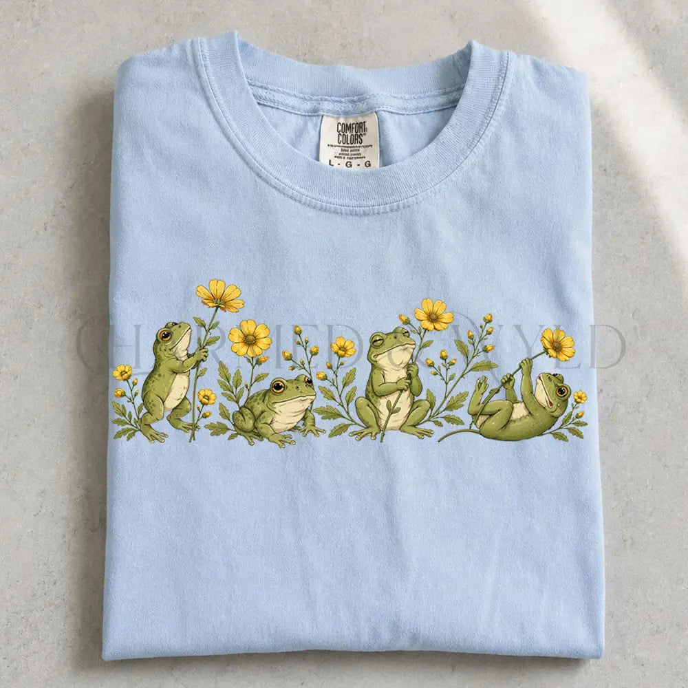 Four Frog Friends T-Shirt - Chambray / S - T-Shirt