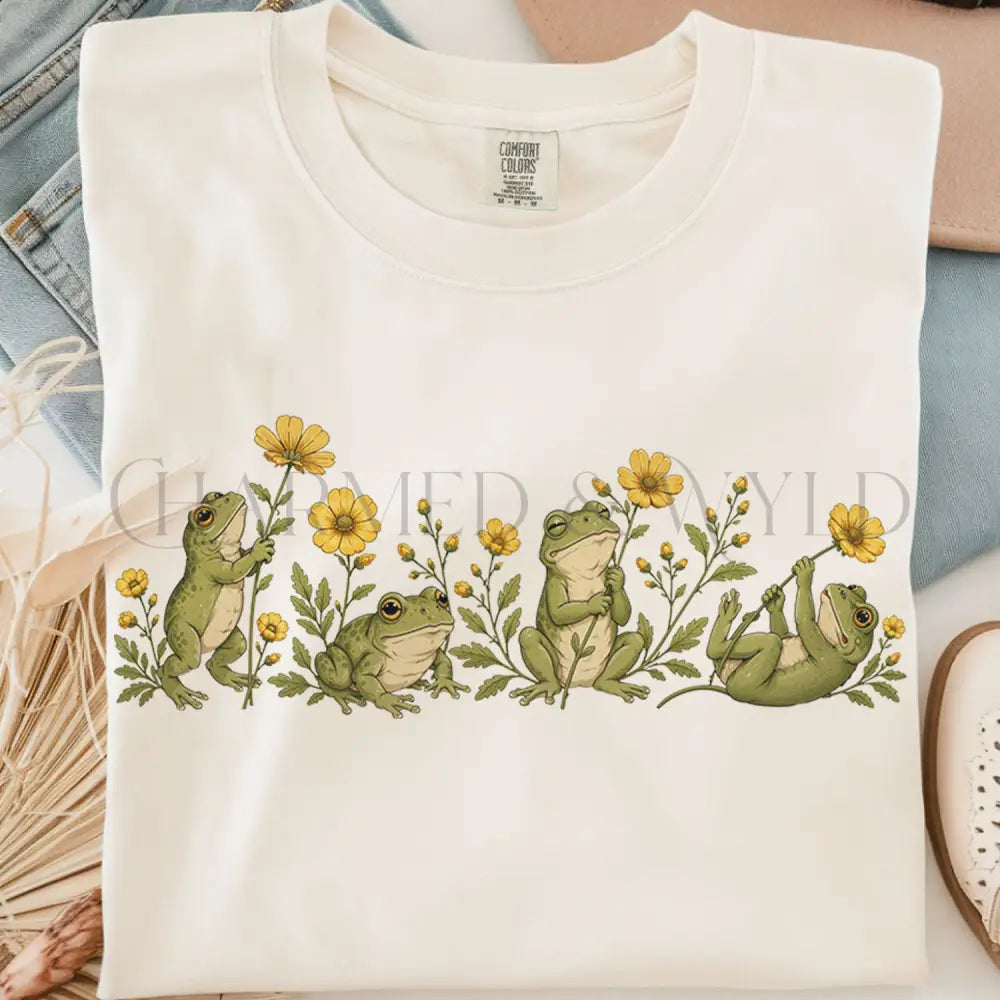 Four Frog Friends T-Shirt - Ivory / S - T-Shirt