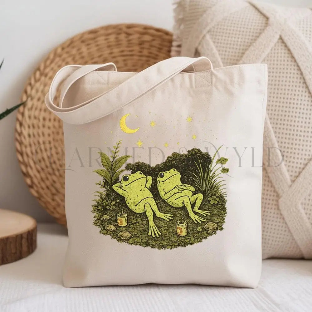 Frog Stargazing Cotton Tote Bag - Charmed and Wyld
