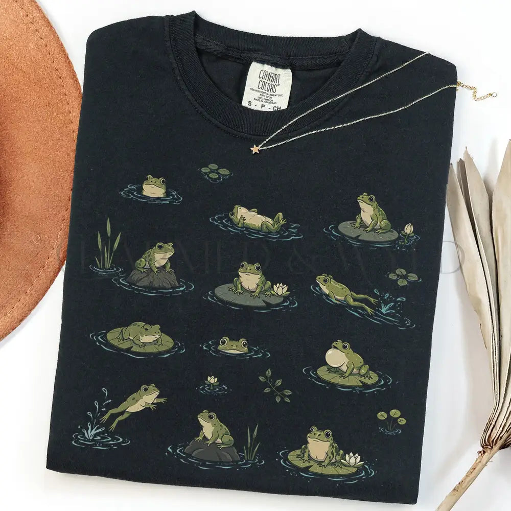 Frogs in Pond Comfort Colors T-Shirt - Black / S - T-Shirt