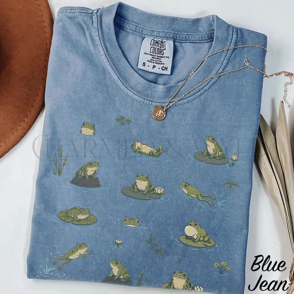 Frogs in Pond Comfort Colors T-Shirt - Blue Jean / S - T-Shirt