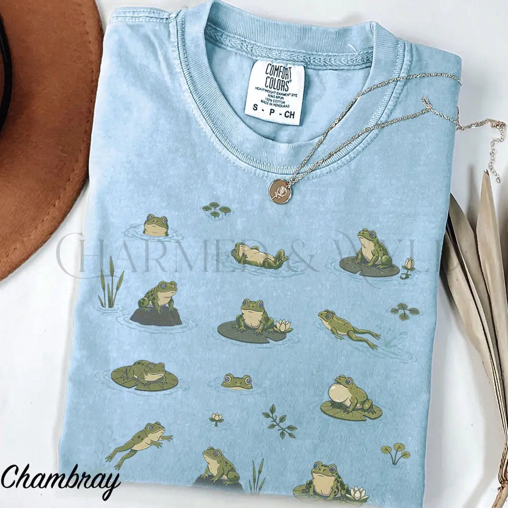 Frogs in Pond Comfort Colors T-Shirt - Chambray / S - T-Shirt