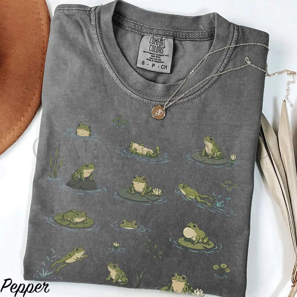 Frogs in Pond Comfort Colors T-Shirt - Pepper / S - T-Shirt