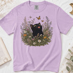 Funny Black Cat Butterfly Wildflower T-Shirt