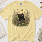 Funny Black Cat Butterfly Wildflower T-Shirt