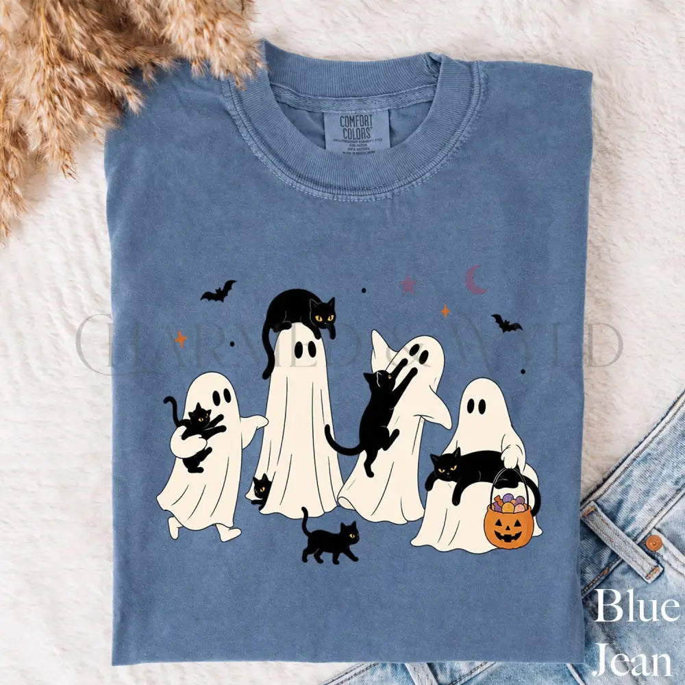 Ghost Cat Comfort Colors T-Shirt - Blue Jean / S - T-Shirt