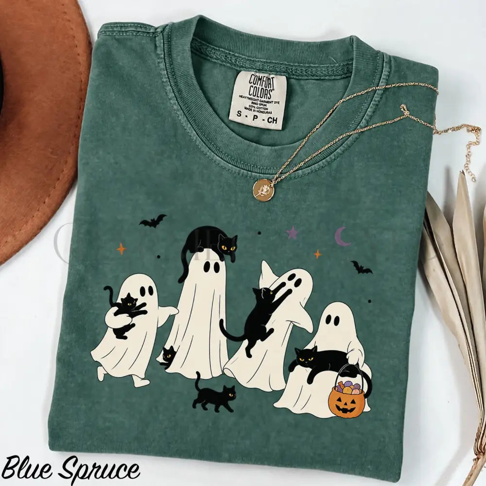 Ghost Cat Comfort Colors T-Shirt - Blue Spruce / S - T-Shirt