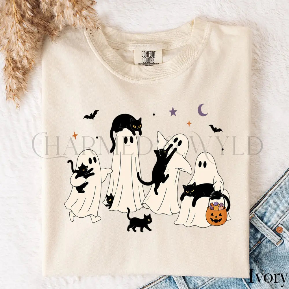 Ghost Cat Comfort Colors T-Shirt - Ivory / S - T-Shirt