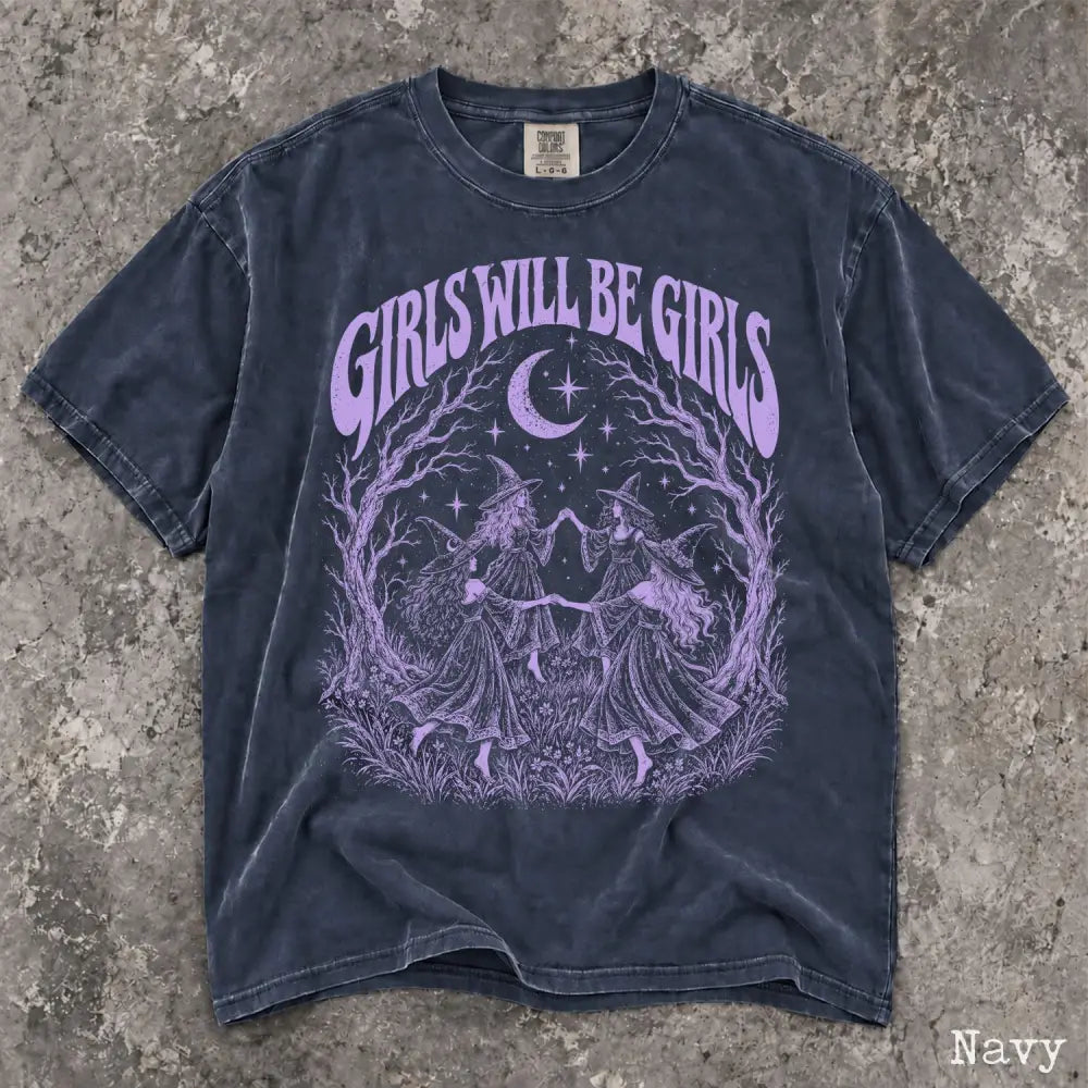 Girls Will Be Girls Purple Comfort Colors Shirt - Navy / S - T-Shirt