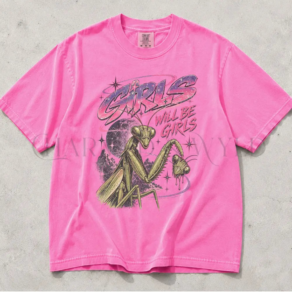 Girls Will Be Girls Retro Comfort Colors T-Shirt - Neon Pink / S - T-Shirt
