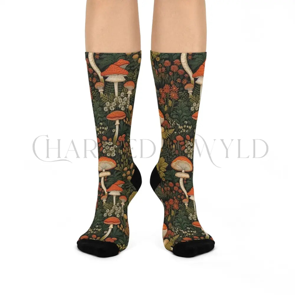 Green Mushroom Wildflower Adults Unisex Socks