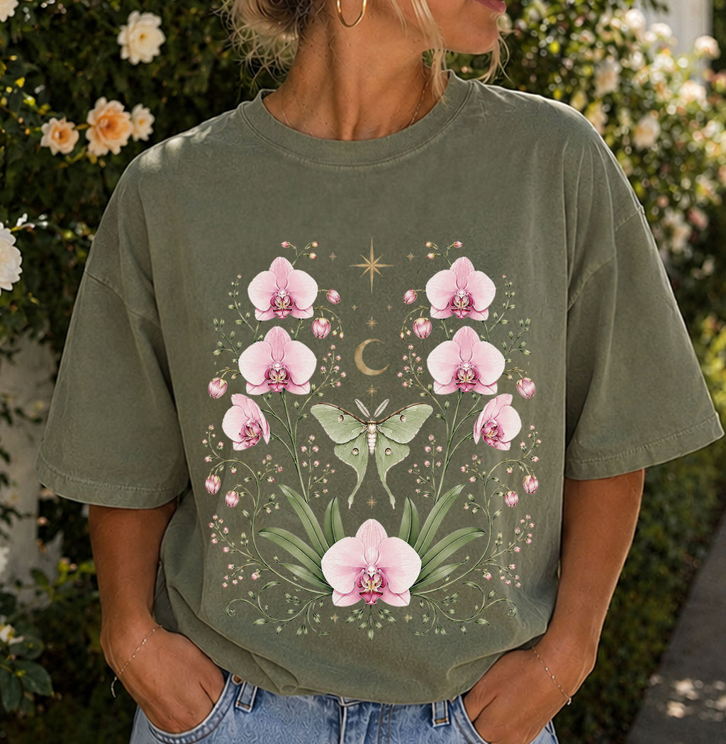 Moonlit Pink Orchid Flower T-Shirt