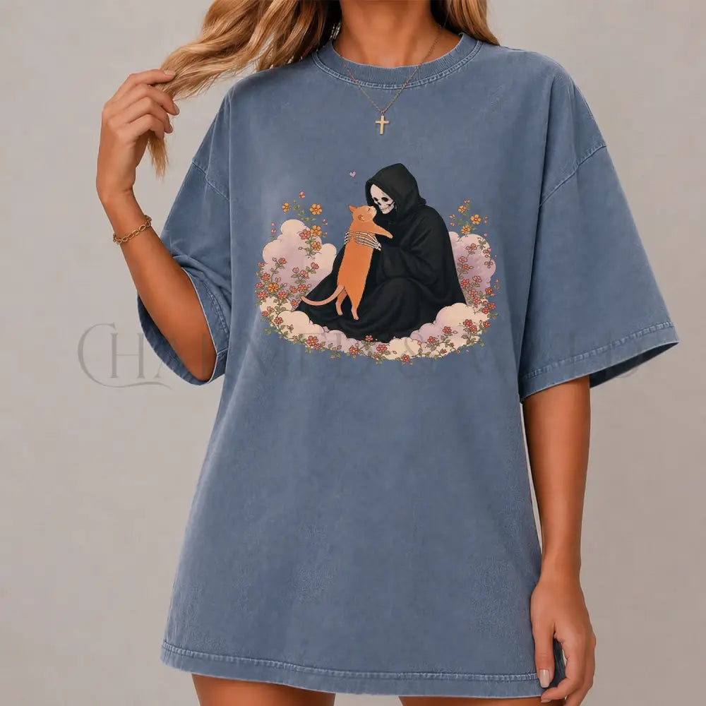 Grim Reaper’s Cat T-Shirt - Blue Jean / S - T-Shirt